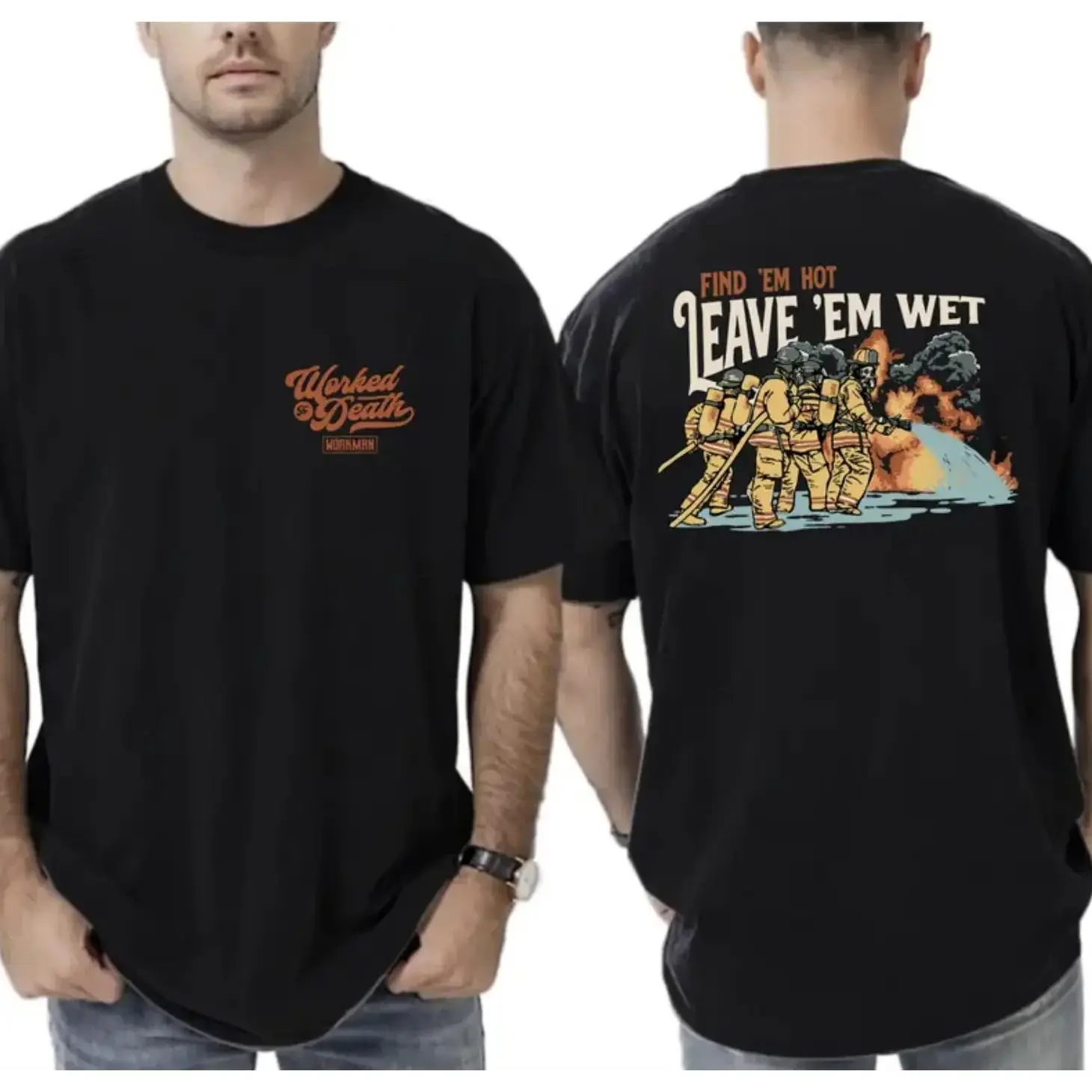 Men's Classic Fit Firefighter Graphic Short Sleeve Crew Neck T-Shirt - Casual Style Tee, All Seasons, Normal Type, Hand Wash Only/Machine Washable, for Father's Day Sports & Outdoor Wear