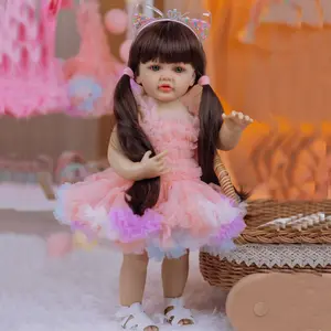 22in Realistic Resurrected Baby Girl Doll, Soft Vinyl Princess Toddler with Pink Dress, White Shoes & Crown, Lifelike Newborn Art Toy for 3+ Year Old Children, Ideal Birthday Gift, Collection Display, Soft Cuddly Gift