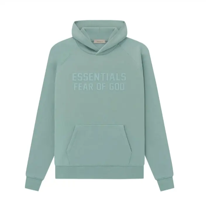 Fear of God Essentials Hoodie Sycamore - Soft Teal Color with Front Pocket & Brand Logo for Everyday Wear