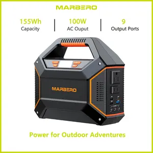 MARBERO 155Wh Portable Power Station 9 Output Ports with 2 x 100W  AC Outlets(150W Surge) Built-in Flashlight for Home Camping Essentials Hurricane Emergency