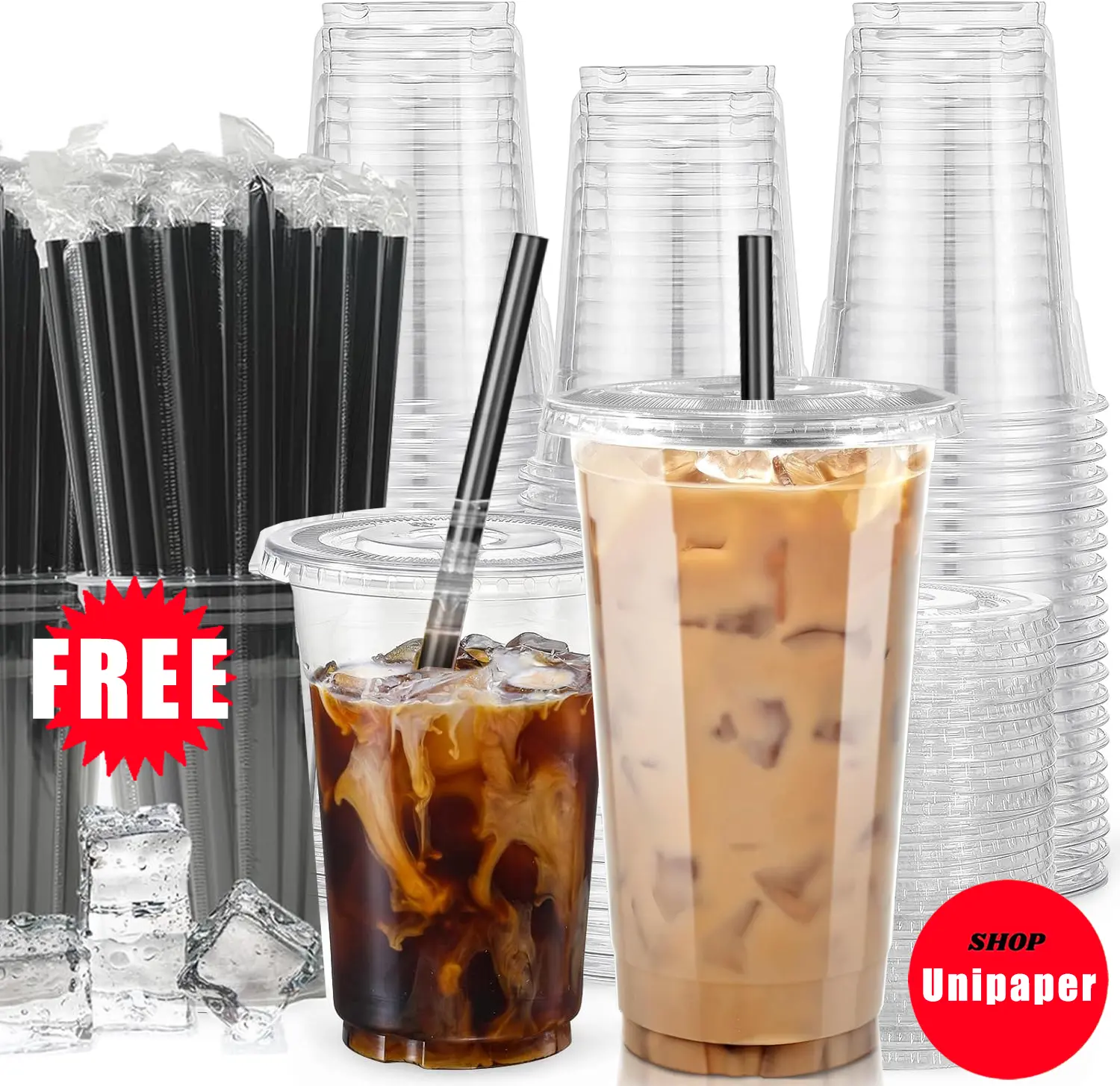 [32oz-12oz] Clear Plastic Cups With Lids and Straws, Disposable Cups With Lids for Iced Coffee, Smoothie, Milkshake and Cold Drinks