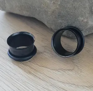 Pair Black Steel Single Flare Tunnels Gauges Ear Stretching 8g 6g 4g 2g 0g 00g 1/2 9/16 5/8 3/4 7/8 1 Inch 1g 7mm plugs metal earring taping