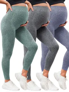 3 Pack Maternity Leggings Over The Belly Buttery Soft Pregnancy Workout Pants High Waisted Maternity Activewear Prenatal Maternity Clothing for Women