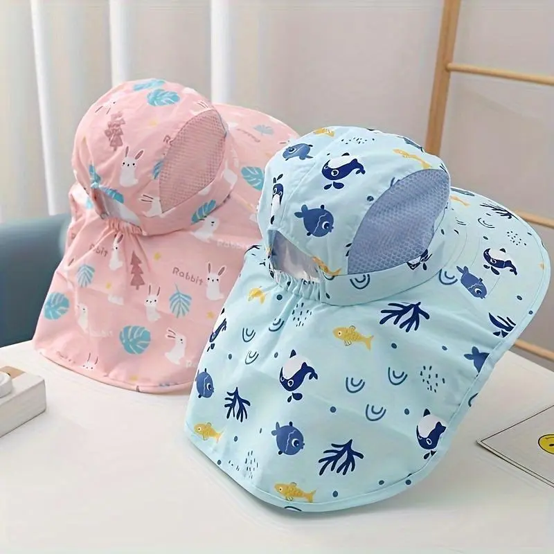 Cute Cartoon Kids Sun Hat with Whistle for Ages 3-10, Breathable Wide Brim Summer Beach Bonnet for Boys & Girls, Lightweight UV Protection Outdoor Bucket Hat for Travel, Pool, Park & Daily Play