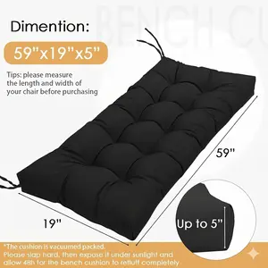 Oversized Extra Thick Waterproof Patio Chaise Lounger Cushion Only One Piece Long Chair Pad with Ties Full Back Support for Indoor Outdoor Garden Furniture Rocking Chair Swing Bench