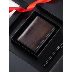 Vintage Men Trifold Front Pocket Wallet Genuine Leather Slim RFID Blocking Wallet with ID Window 8 Credit Card Holder Vintage Style Wallet