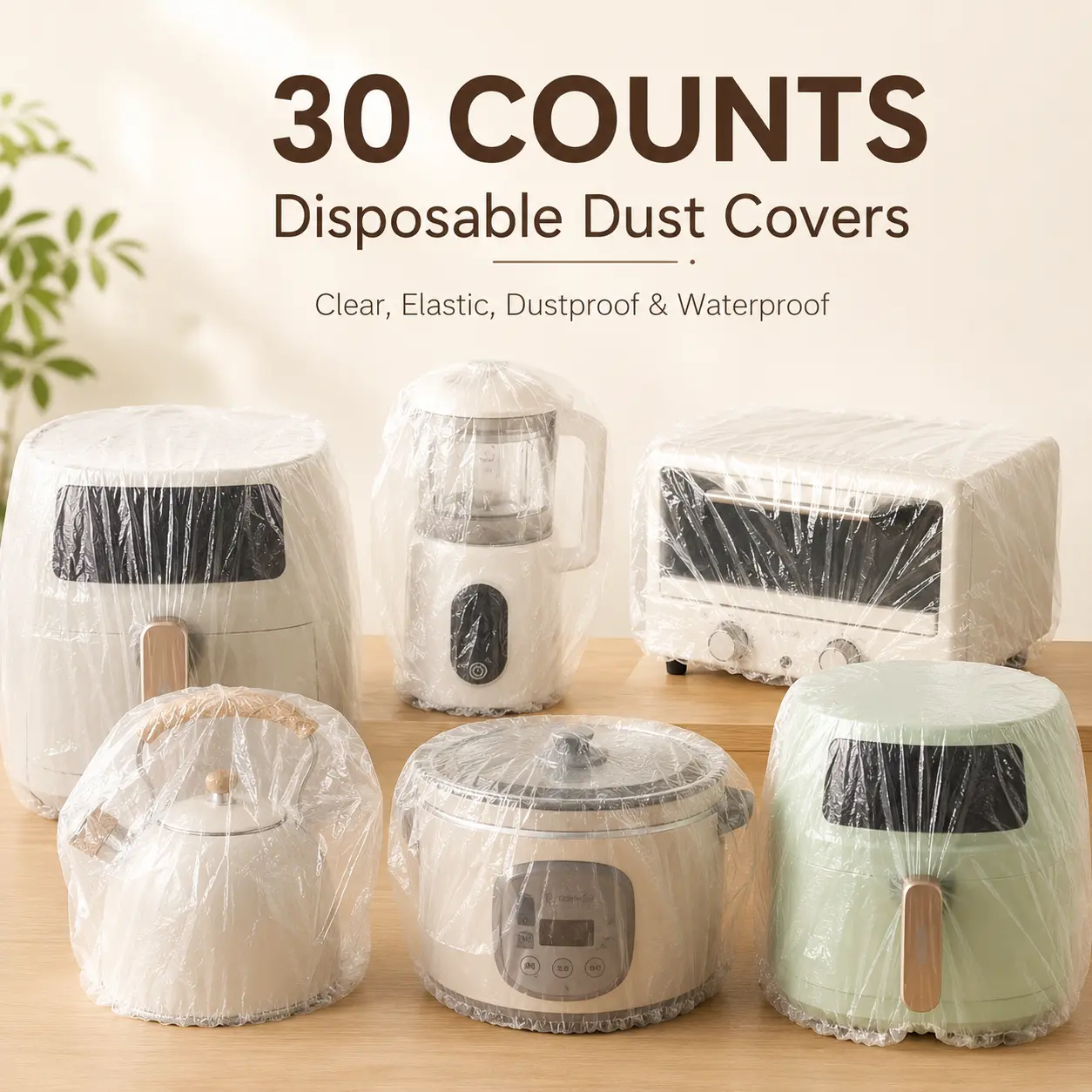 30 Counts Dustproof with Elastic,Clear Disposable Dust Cover for Kitchen Household Furniture,Thickened Appliance Dust Covers for Blender,Pressure Cooker,Air Fryer,Oven,Coffee Maker, Toaster,Slow Cooker Accessories Springtok Outdoorfun