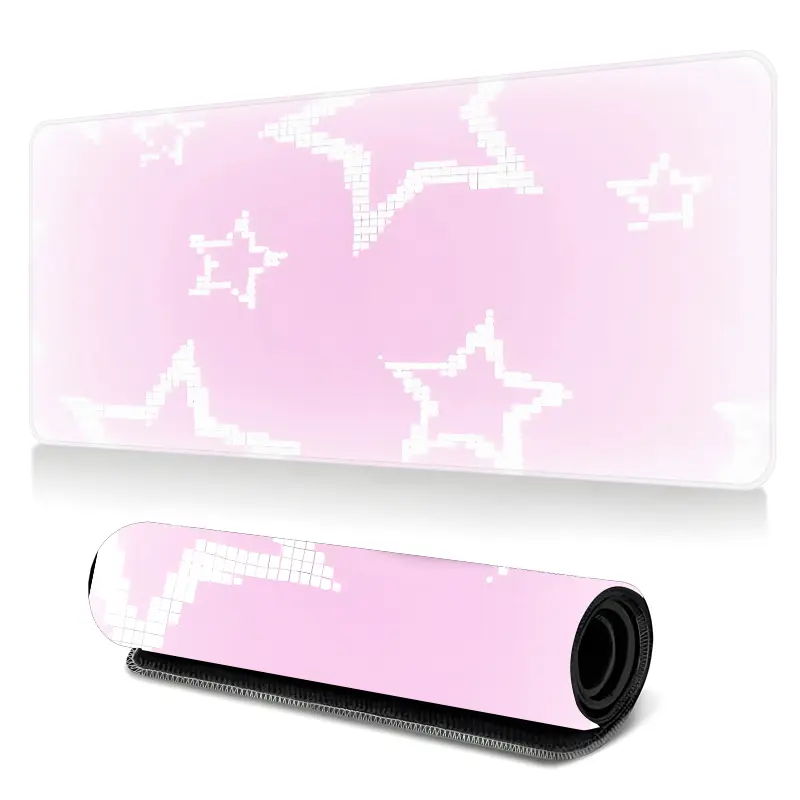 Pink Pixel Star Pattern Large Gaming Mouse Pad, Mouse Pad Cute, Y2K Kawaii Aesthetic Extended Desk Mat, Non-Slip Stitched Edge Computer Mat, Rubber Base Laptop Keyboard Pad for Home Office & Gamer, Durable and Spill-Resistant, Ideal Gift