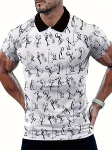 Men's golf shirt - lightweight and breathable shirt with full-body golf swing pattern, regular short-sleeved, suitable for golfers' casual and formal activities, sportswear, Athletic shirt, sports design, summer fashion, Golfing Shirt