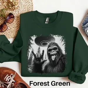 Bigfoot UFO Sweatshirt, Funny Alien Encounter Sweater, Sasquatch Gift, Adult Humor Cryptid Gift, Cryptozoology Sweater, Paranormal Gift