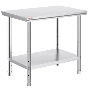 【Summervibes】VEVOR Stainless Steel Prep Table, 35 x 24 x 31 Inch, 700 lbs Load Capacity, Heavy Duty Metal Worktable with 3 Adjustable Height Levels, Commercial Workstation for Kitchen Garage Restaurant Backyard