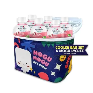 Mogu Mogu Nata De Coco Drink 6 Bottles with Cooler Bag Juice Drink with Coconut Jelly (Lychee / Coconut / Strawberry, 320ml Each Bottle)