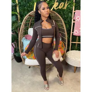 sweatpants outfit gym fits  Casual 3 Piece Set Women Tracksuit Elastic Vest+Zip Jacket+Leggings Matching Street Sporty Fitness Street Shapewear