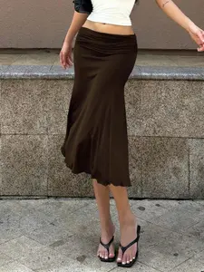 Pleated Waist Fish Tail Hem Low Rise Pencil Skirt, Slim Fit Business Casual Mid-Length Skirt for Daily Office Wear Womenswear