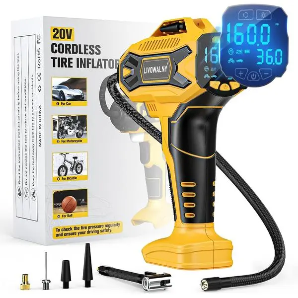 Tire Inflator Air Compressor Compatible with Dewalt 20V Battery, 160 PSI Cordless Portable Electric Air Pump 2026 Bigger LCD Digital Pressure Gauge for Car, Bike, Sport Ball (Tool Only)