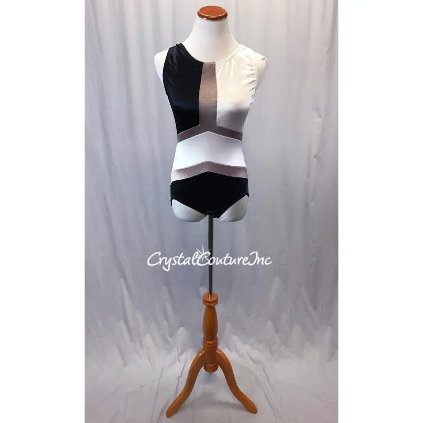 Black/White/Tan Color block Lycra Leotard