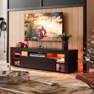 WLIVE TV Stand for 65 to 70 Inch TV, Modern Entertainment Center with LED Lights & 2 Large Storage Drawers, Wood TV Console for Living Room, Bedroom