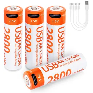 Rechargeable AA Lithium Batteries - 4 Pack Rechargeable Battery Packs 1.5V 2800mWh AA Li-ion Batteries, 1000 Cycles Lithium-ion Double A Batteries with USB-C Cable for Toy, Remote, Joystick, Keyboard, Flashlight