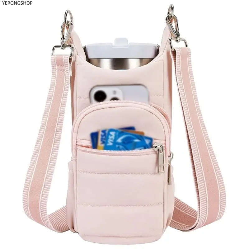 Women's Fashionable Plaid Crossbody Water Bottle Carrier Bag - Lightweight Tumbler Carrier with Adjustable Strap, Portable Outdoor Purse, Practical Accessory for Hiking, Cycling, Great Gift Choice, Sporty Chic, Bottle Holder Women's Crossbody & Shoulder B