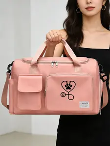 Nurse Heart Stethoscope Print Bag, Medical Theme Handbag, Multi-Pocket Design, Adjustable Strap, Ideal Gift for Healthcare Workers