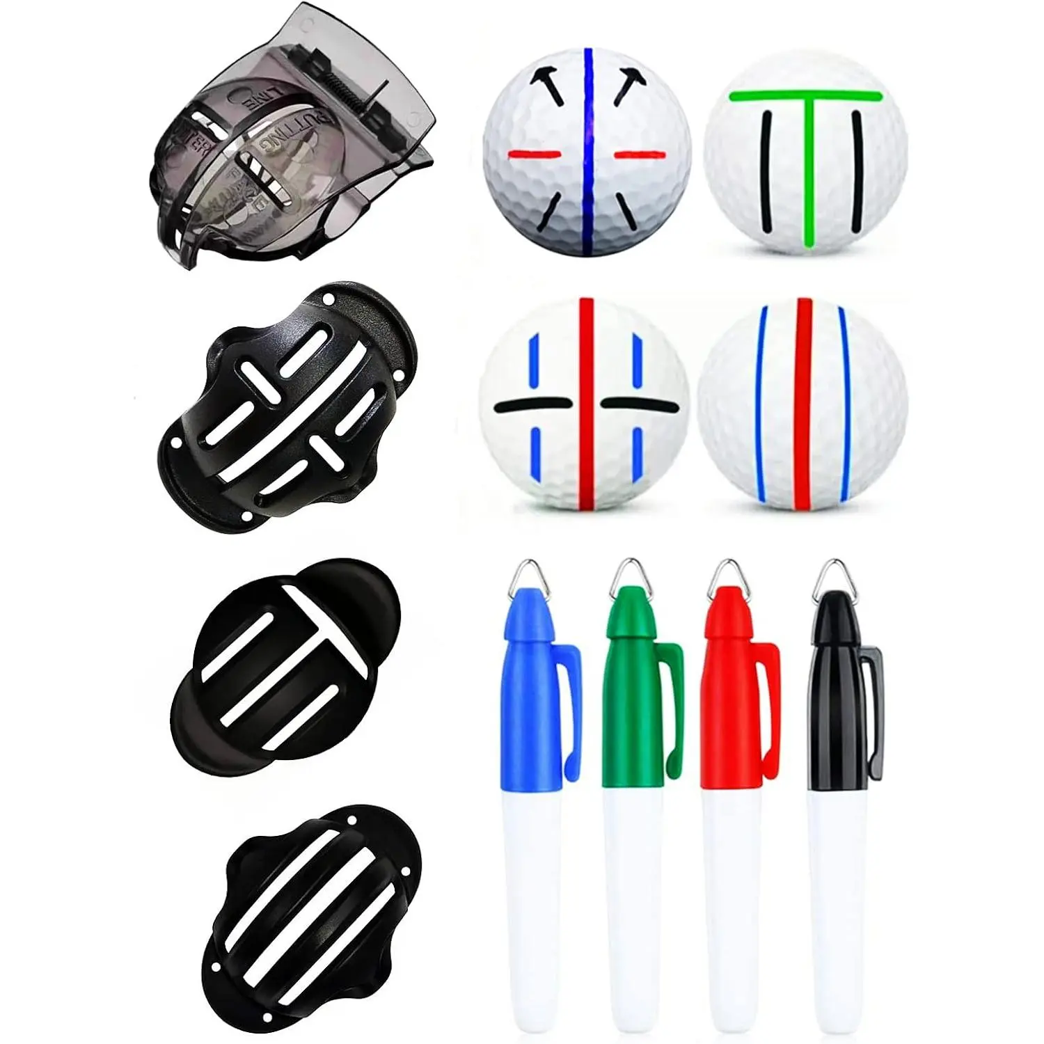 8 Pack Precision Golf Ball Marker, Upgrade Golf Accessories, 4 Golf Ball Marking Stencils and 4 Colors Golf Ball Markers, Golf Ball Line Marker Tool, Golf Ball Alignment and  Tool