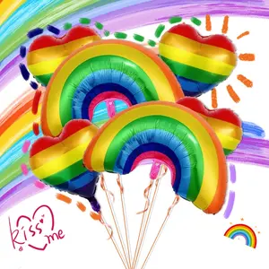 7pcs Pride Month Aluminum Foil Balloon Set, Rainbow Bridge and Heart Balloons, Perfect for Pride Party Decorations, Fun and Vibrant Design