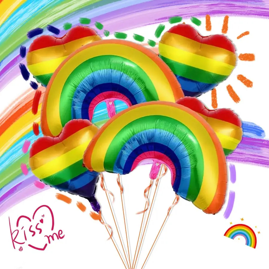 7pcs Pride Month Aluminum Foil Balloon Set, Rainbow Bridge and Heart Balloons, Perfect for Pride Party Decorations, Fun and Vibrant Design
