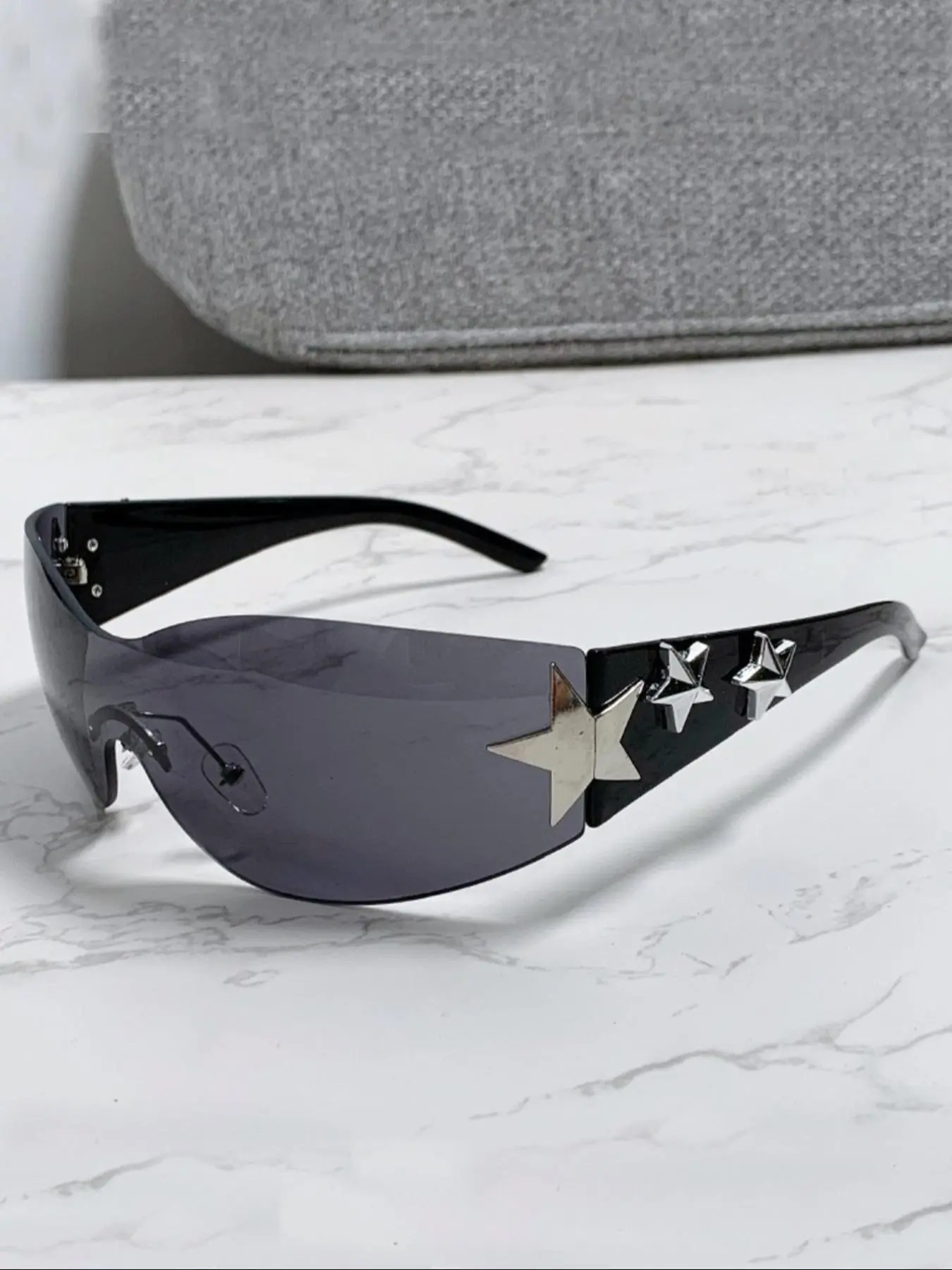 Unisex Street Style Star Design Wrap Around Sunglasses, Trendy Casual Sunglasses, Trendy Y2K Sunglasses for Everyday Use, Fashionable Versatile Sunglasses for Men & Women, Stylish Glasses