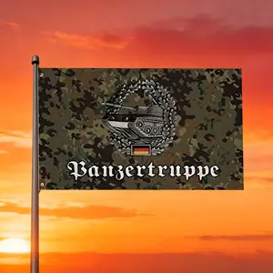 The U24 Aufnäher Flecktarn BW Panzertruppe Fahne Flagge is made of 100% polyester fiber and comes with 2 hanging loops. It is suitable for home/garden/outdoor/indoor use and can be used as a wall banner, poster banner, flag banner, sail banner, or sign ba