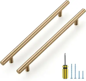 Ravinte Kitchen Cabinet Handles Champagne Bronze 7-1/2 Inch Hole Center Stainless Steel Pulls for Dresser Drawer Cupboard Handles with Screwdriver, 10 Inch Length