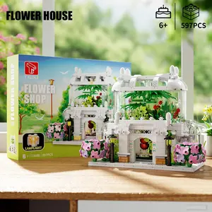 Flower House Design Building Blocks, City Street View Flower Shop Model, Creative and Educational Building Blocks for Boys & Girls