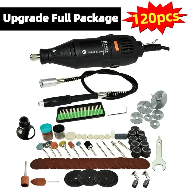 120Pcs Rotary Tool Kit 5‑Speed Variable Speed Electric Grinder with Flexible Shaft for Grinding Polishing Cutting Engraving #rotarytool #powertools