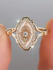 Bohemian Inlaid Simulated Shell Golden Plated Ring, Luxurious Party Holiday Jewelry, Elegant Accessory for All Seasons