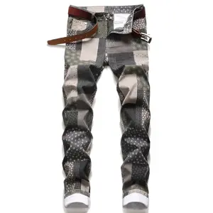 Men Jeans Print Pencil Pants Stretch Mid Waist Distressed Washed 2026 Streetwear Vintage Straight Ankle Length Trousers Denims