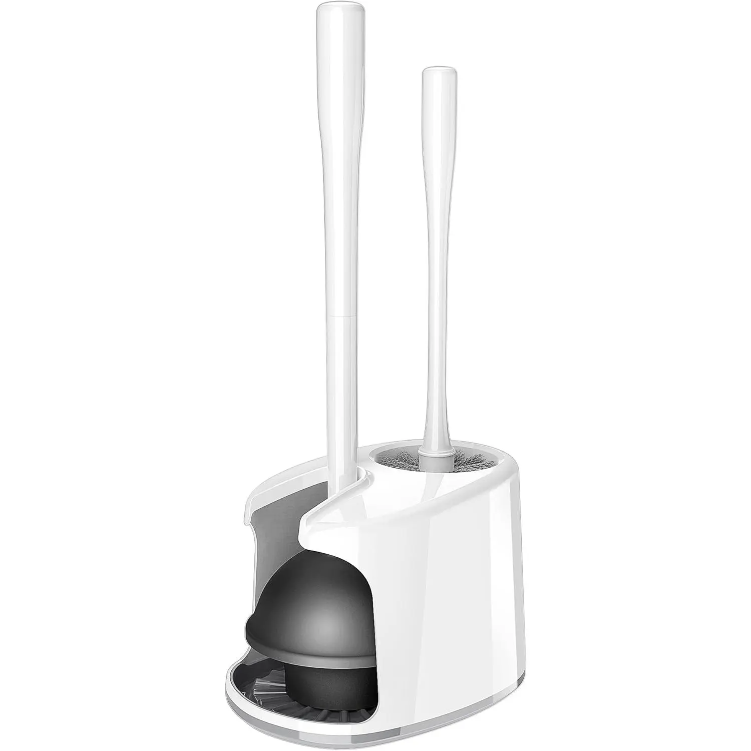 Toilet Plunger and Bowl Brush with Holder, Heavy Duty Toilet Brush and Plunger Set for Bathroom Cleaning, White, 1 Set
