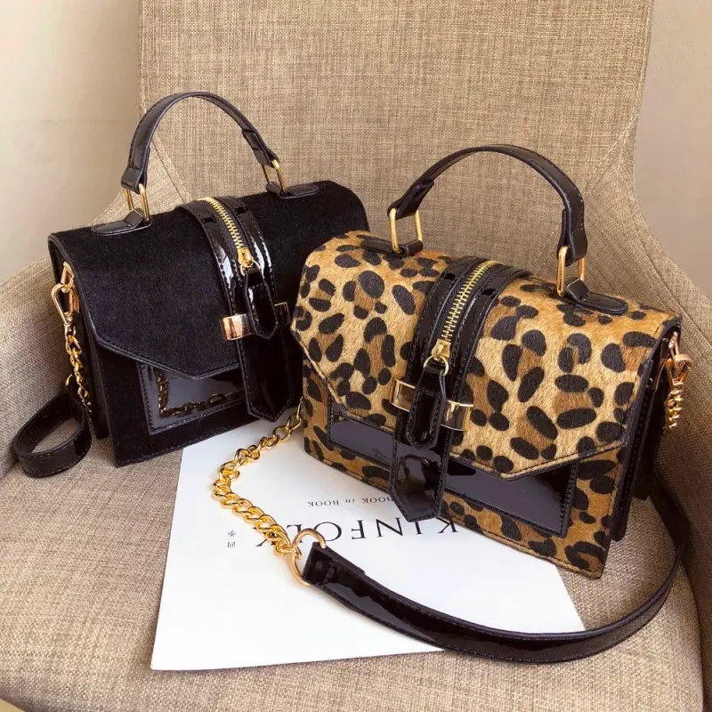 Cherry shoulder crossbody bag PU Leather Black maroon cheetah print