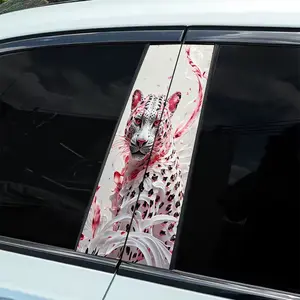 2 pieces personalized tiger and leopard car sticker, Universal car sticker, B-pillar protective sticker, self-adhesive glossy car window wall sticker, easy to apply, durable decoration, enhance vehicle beauty