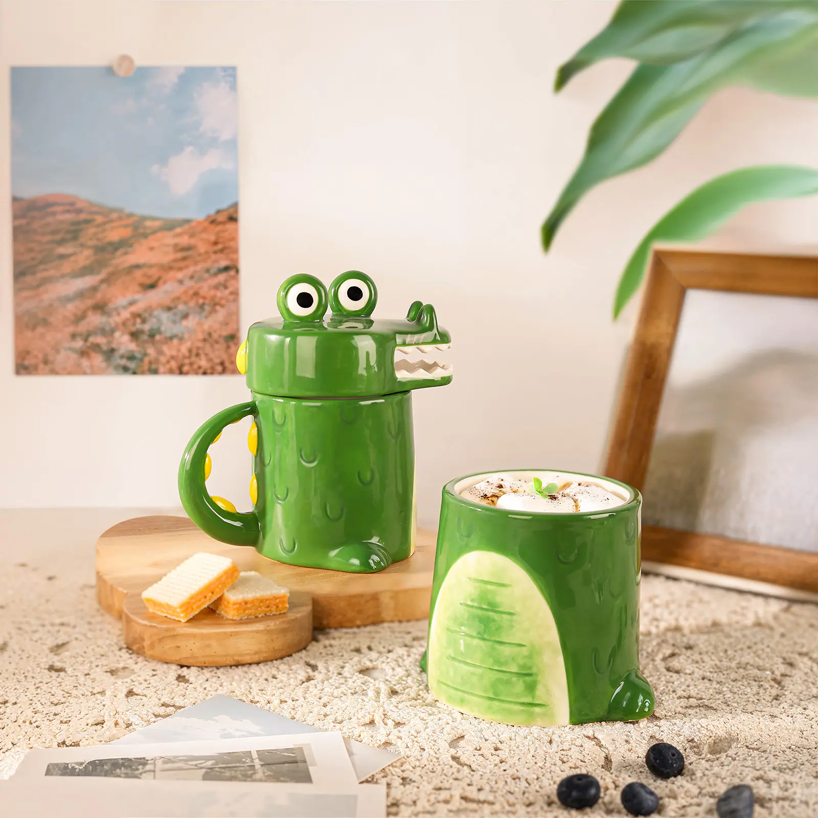 15 oz Large Funny Alligator Ceramic Coffee Mug with Lid, Cute Green Cartoon  Handmade Crocodile Figurine Tea Cup Novelty Coffee Cup with Handle for  Holiday Birthday Gifts - TikTok Shop