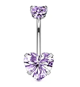 Purple CZ Heart Internally Threaded Belly Button Ring