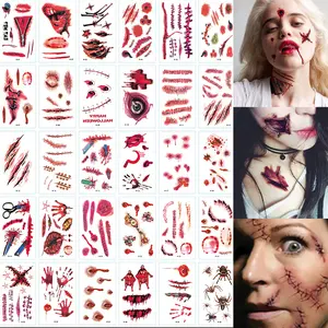 Halloween Scar Tattoos 30 Sheets 265+Pcs - Fake Scars Stitches Wounds, Realistic Zombie Temporary Tattoos for Chucky Costume,Halloween Party Makeup Cosplay Kids Adults