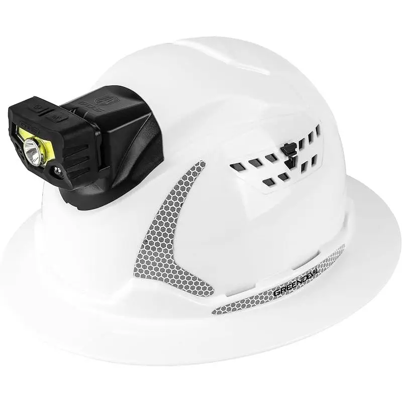OSHA Approved Full Brim Hard Hat, Vented HDPE Safety Helmet with Headlight Bracket, 6-Point Suspension & Reflective Strips for Construction (Men & Women) - Hard Hats