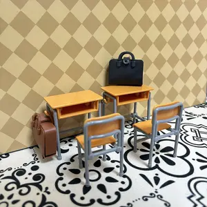 Realistic School Classroom Desk Chair Toy Set, Miniature Table Chairs Backpack Models, Dollhouse DIY Scene Decor Props, Photography Props, Miniature Furniture