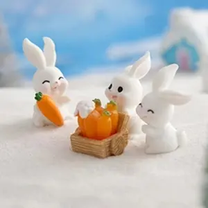 5pc resin Easter creative Little Rabbit statue ornament, Rabbit and Carrot play, home decor, Bunny decorations, Christmas gift DIY decorative accessories, Car small ornament, Cute collectible figurines