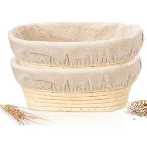 2 Pack 10 Inch Oval Banneton Bread Proofing Basket, Sourdough Bread Baking Supplies for Fermentation Food Storage Baking Tools