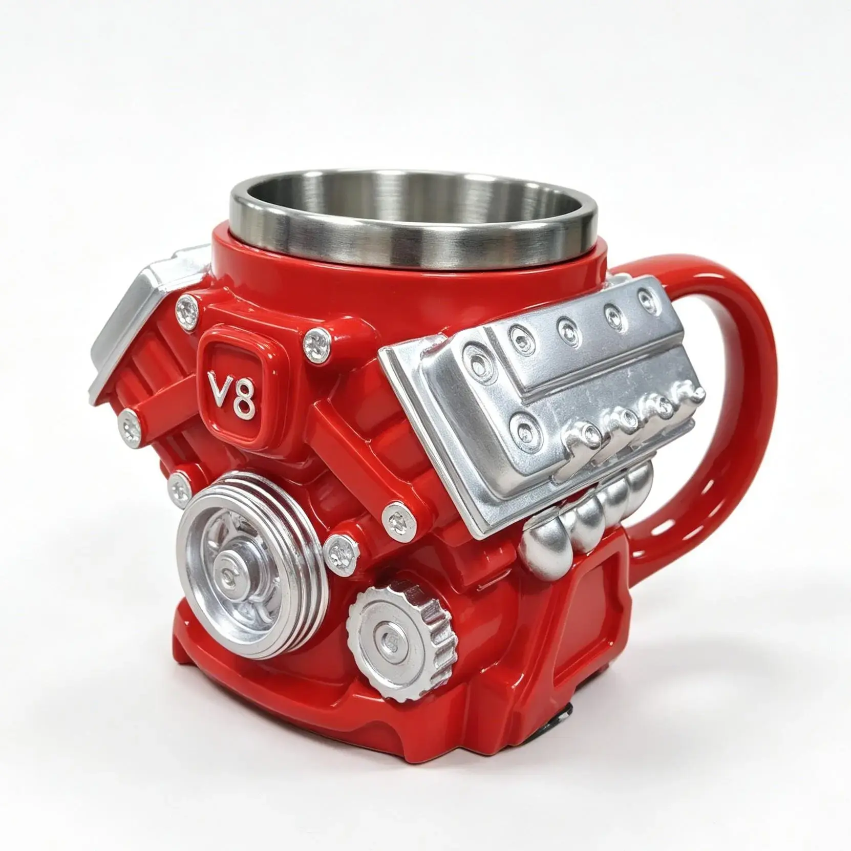 10oz Aesthetic V8 Engine Block Stainless Steel Tumbler Mug - 1-Piece Reusable Collectible with Single Grip, Engineered Proportions, Ideal Father's Day Gift for Boyfriend, Husband, Adults (Kitchenware Drinkware, Reusability Highlighted), Car Clubs, Compact