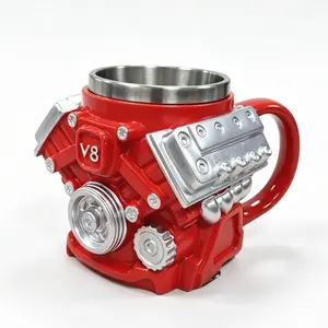 10oz Aesthetic V8 Engine Block Stainless Steel Tumbler - 1-pcs Washable Reusable Coffee Cup, Single Handle With Grip Kitchenware Drinkware, Father's Day Novelty Themed Mugs, Mens Gifts