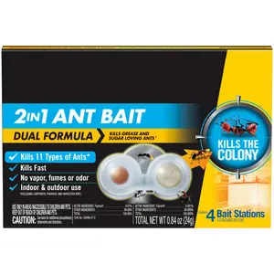 2 in 1 Ant Bait Stations for Sugar and Protein Feeding Ants, Fast-Acting Colony Control, Ready-to-Use 4 Count