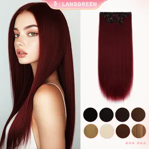Lansigreen 4PCS Hair Extension 205g Thick Clip in Hair Extensions 20inch Long StraightSynthetic Hairpieces for Women Daily Party Summer Vibes