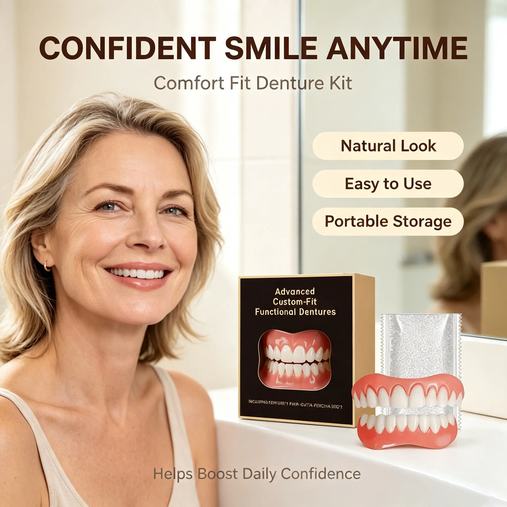 Natural Look Smile Cosmetic Teeth Kit with 50g Fitting Beads, Comfortable Reusable Teeth Decor Accessory for Daily Smile Improvement, Realistic Appearance Oral Beauty Set for Daily Cosmetic Use