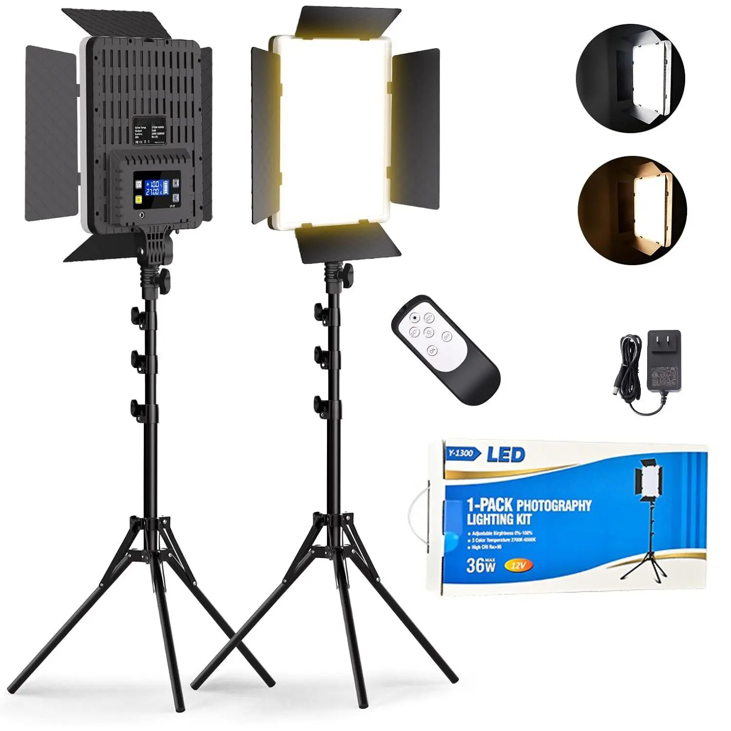 Photography Lighting Kit, 36W Dual Color Studio Light with Remote Control & Tripod, Photoshoot Light, Led Camera Light, Adjustable Studio Lighting Kit, Adjustable LED Video Light Kit for Video Recording/Photography, Photographic Fill Light